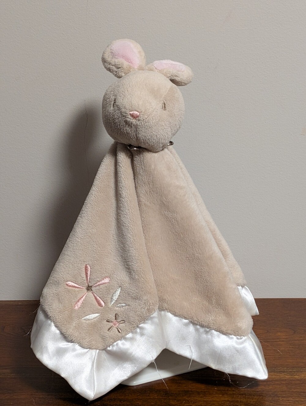 Douglas Baby Bunny Rabbit Plush Lovey Cream Stuffy.Satin Trim Has A Cottontail.